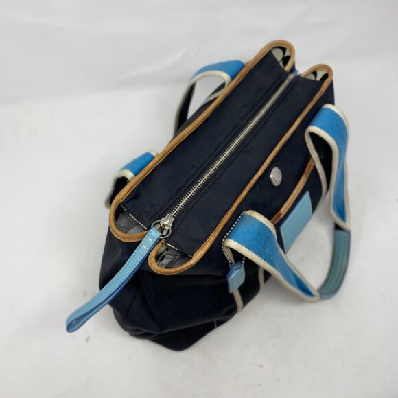 Vtg Coach Hampton Weekender 5656 Nylon Shoulder Handbag Purse Black Brown Blue - Picture 11 of 11